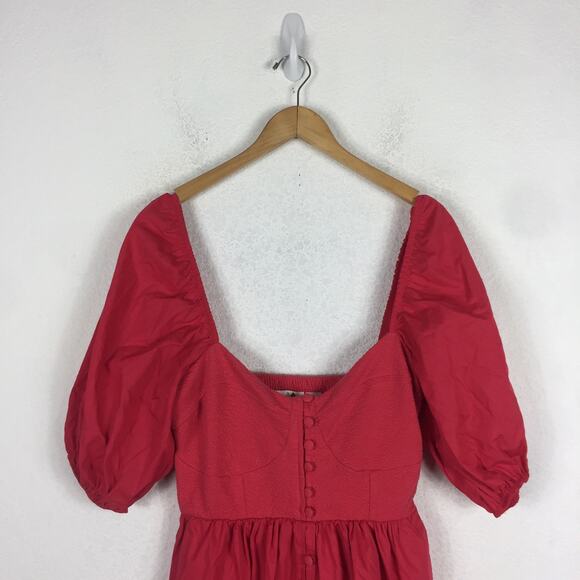 NWT Anthropologie Maeve Pink Puff-Sleeved Sweetheart Mini Dress Medium Coquette - Picture 4 of 13